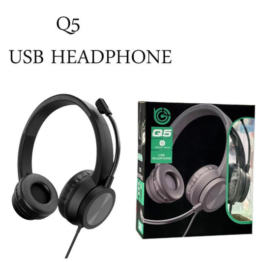 Q5 USB Wired Headphone with Microphone – On-Ear Headset for PC, Laptop & Office Meetings