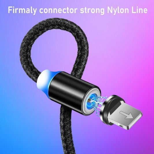 3-in-1 Magnetic Fast Charging Cable | Micro USB, Type-C & iPhone | 360Β° Rotation with LED