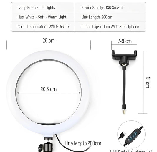 LED Ring Light with Metal Tripod Stand & Mobile Holder – 3 Color Lighting