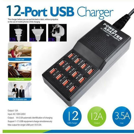 12-Port Fast Charging Adapter 60W – Multi-Device USB Power Hub (Model W858)