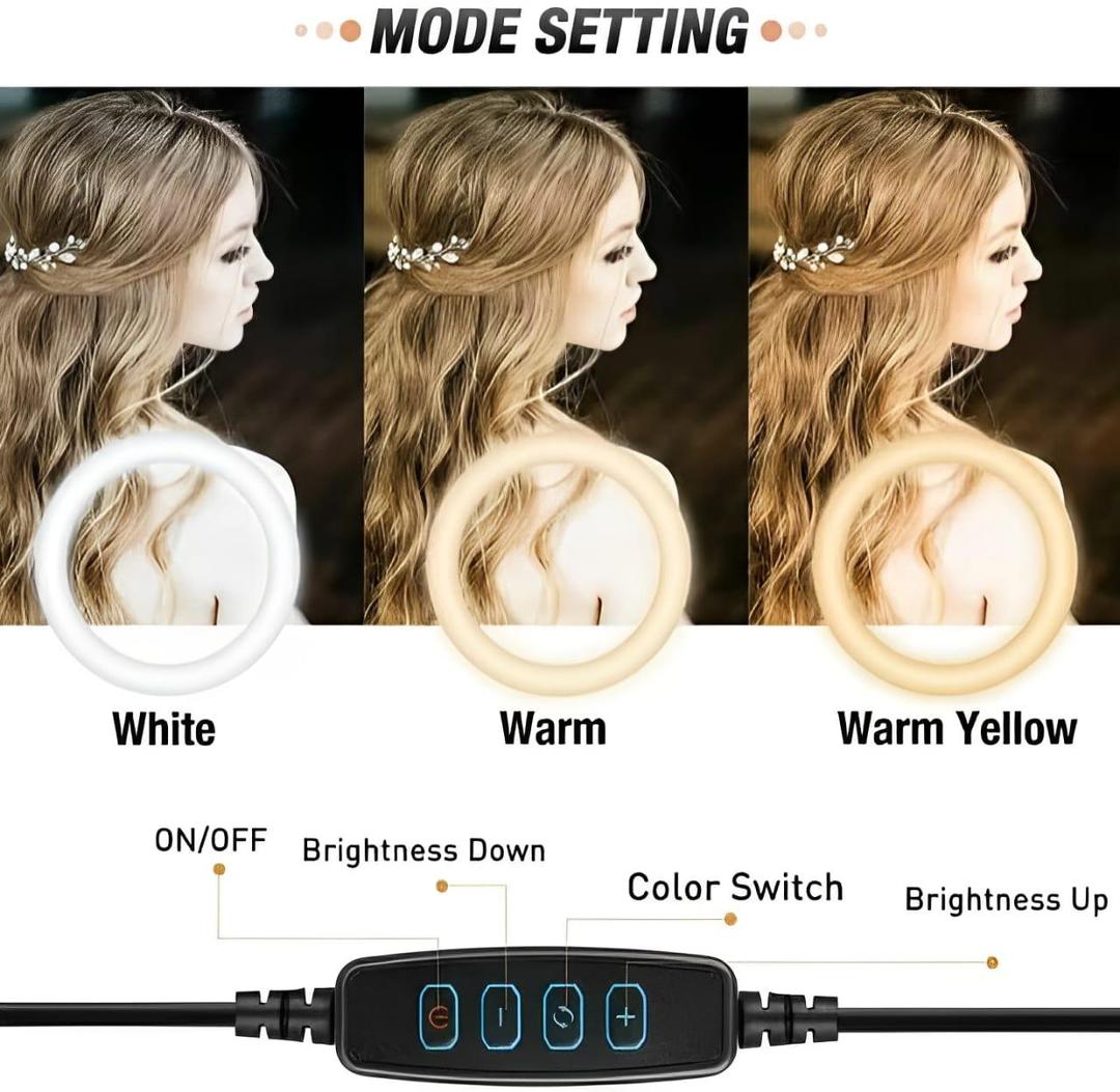 LED Ring Light with Metal Tripod Stand & Mobile Holder – 3 Color Lighting