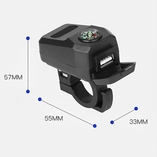Motorcycle USB Fast Charger with Compass – Waterproof & High-Speed Charging