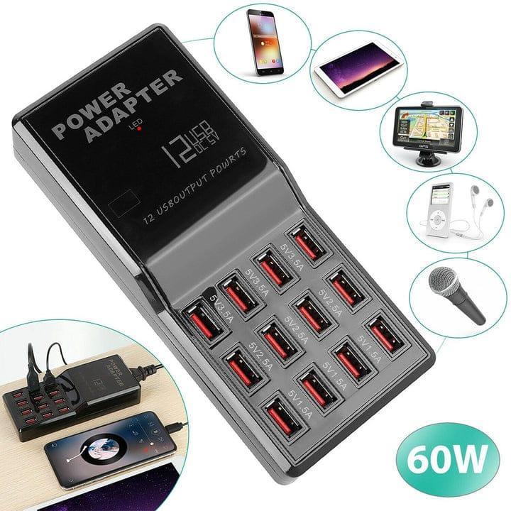 12-Port Fast Charging Adapter 60W – Multi-Device USB Power Hub (Model W858)