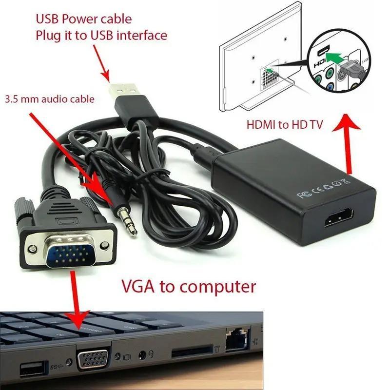 VGA to HDMI Adapter with Audio – VGA Male to HDMI Female Converter | 1080P HD