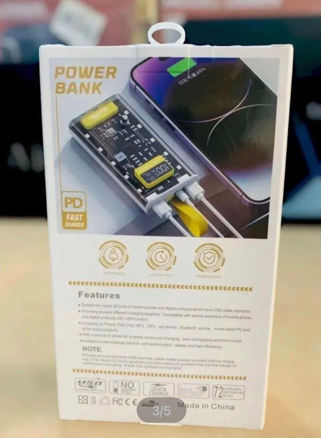 20000mAh Transparent Power Bank – Slim, Lightweight & Dual USB Portable Charger