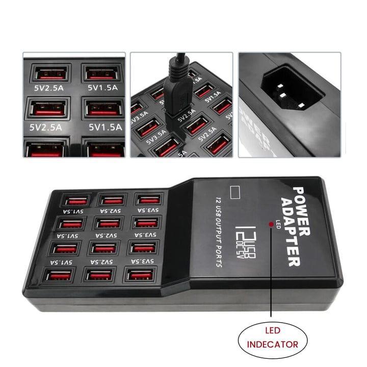 12-Port Fast Charging Adapter 60W – Multi-Device USB Power Hub (Model W858)