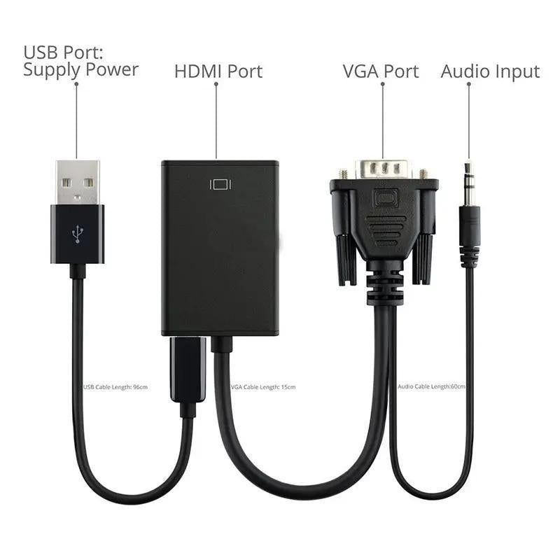 VGA to HDMI Adapter with Audio – VGA Male to HDMI Female Converter | 1080P HD