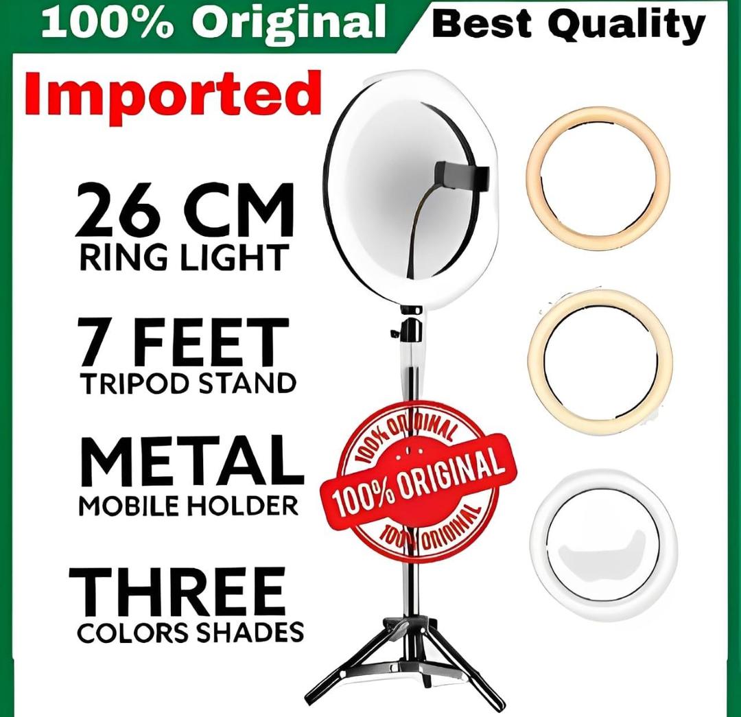 LED Ring Light with Metal Tripod Stand & Mobile Holder – 3 Color Lighting