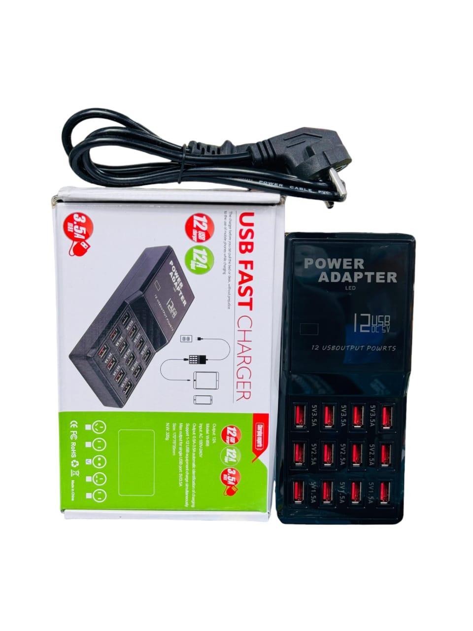 12-Port Fast Charging Adapter 60W – Multi-Device USB Power Hub (Model W858)